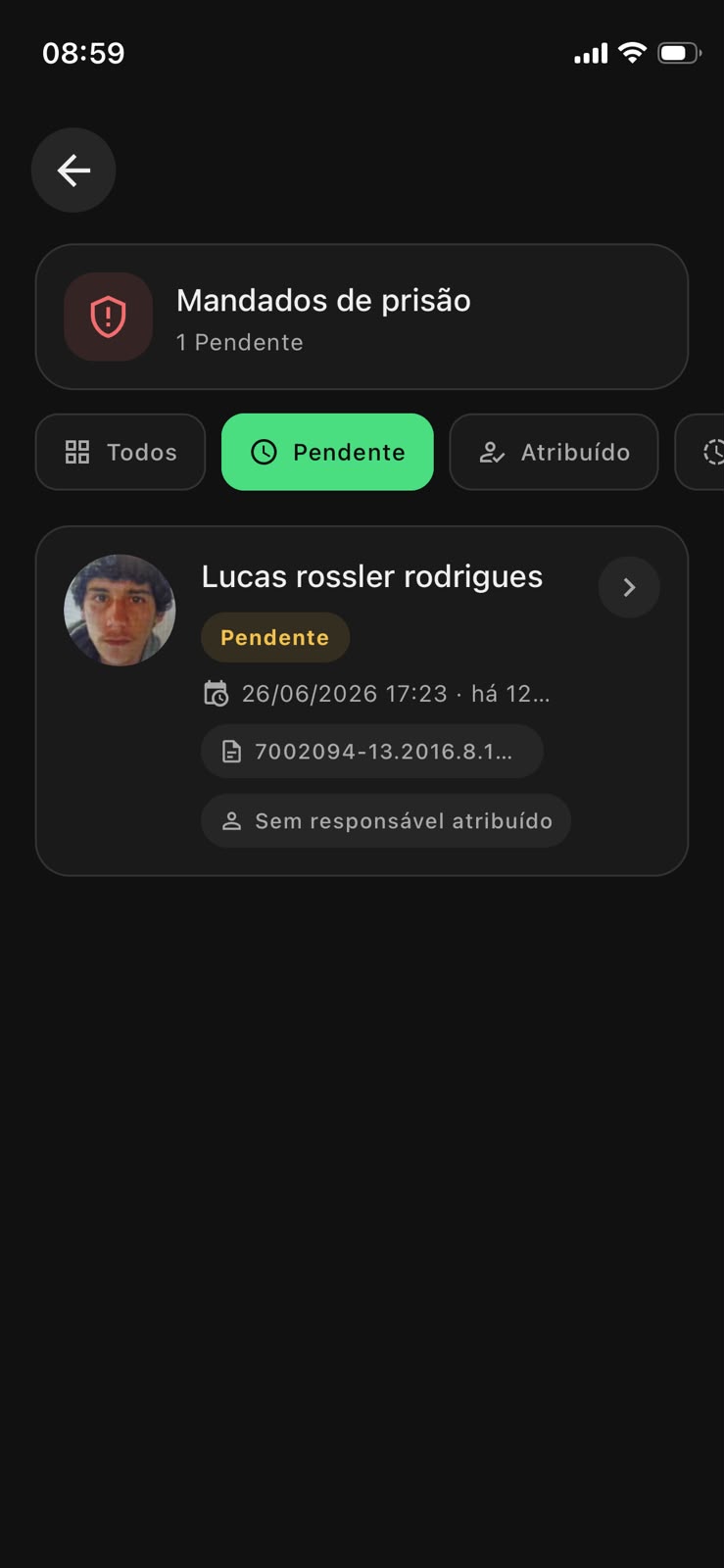 Mandados de prisão no aplicativo