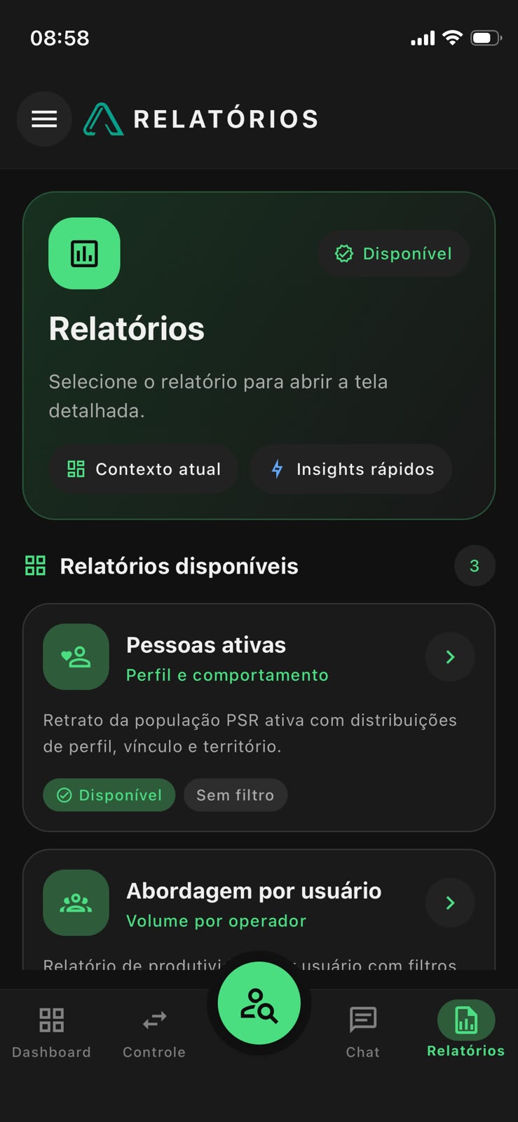 Relatórios no aplicativo